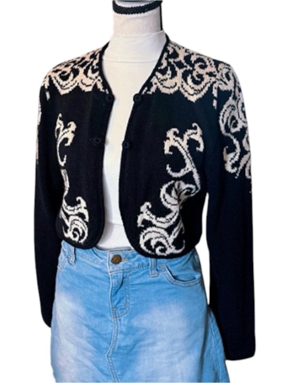 Apleks Vintage old money knit wool cropped bolero cardigan jacket size XXS